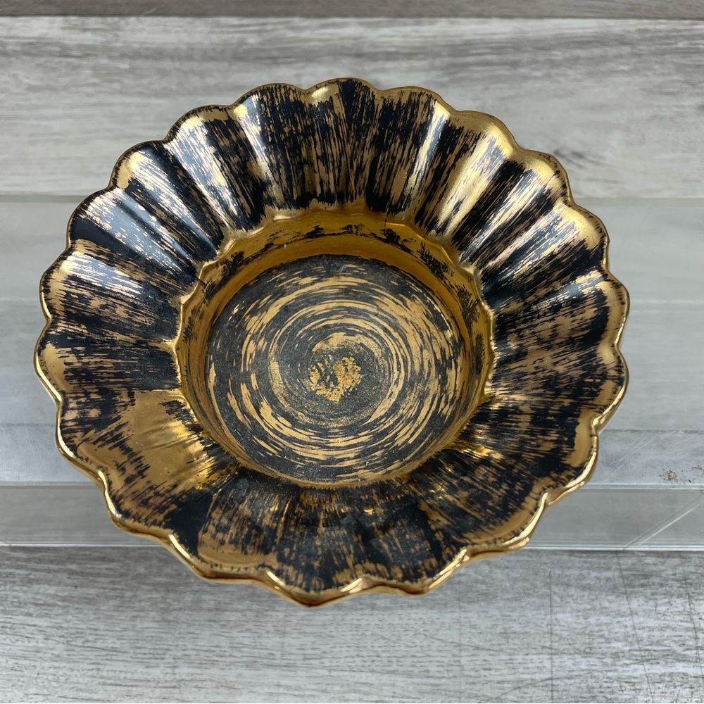 Vintage Stangl Granada Gold Hand Painted 22k Scalloped Dish Bowl 5162